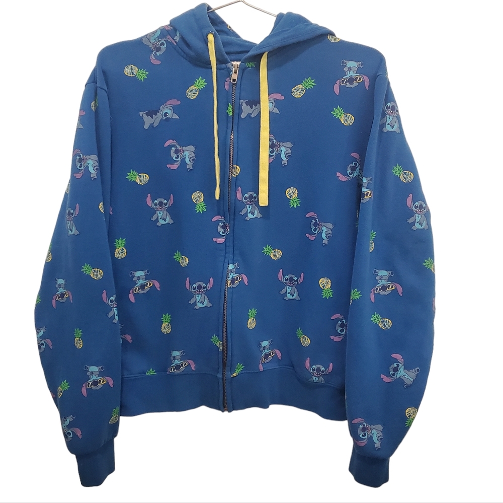 Blue Stitch Disney Full Zip Sweatshirt Blue Pineapples US Size XS